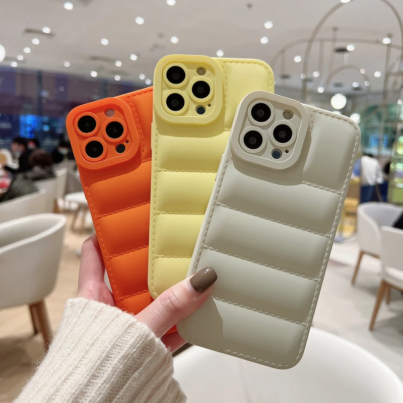 Luxury Leather Down Jacket The Puffer Phone Case For iPhone 13 12 11 Pro Xs Max X Xr 7 8 Puls SE Candy Color Shockproof Cover | Мобильные