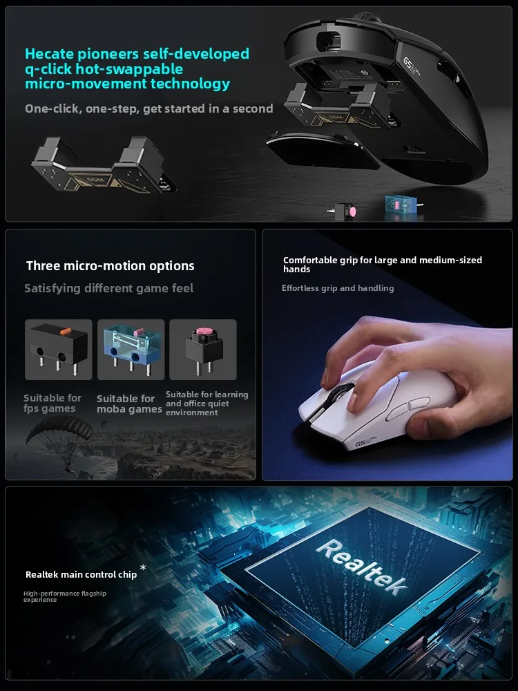 Фото Игровая/офисная мышь HECATE G5M Pro с горячей заменой переключателей, бесшумная, на сенсоре PAW3395, с частотой опроса 8K, легкая, с увеличенным радиусом действия, высокопроизводительная, для ПК, отличный подарок №5
