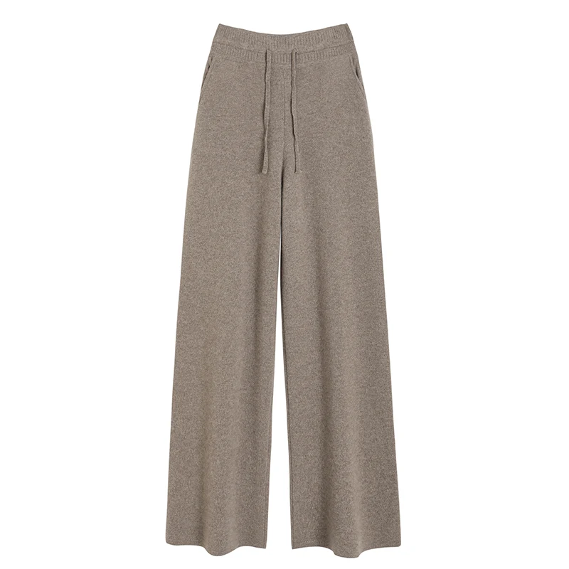 2023 New Autumn and Winter Women 100% Cashmere Pants Soft Comfortable High-Waist Knitted Female Thicken  Fashion Wide Leg Pants