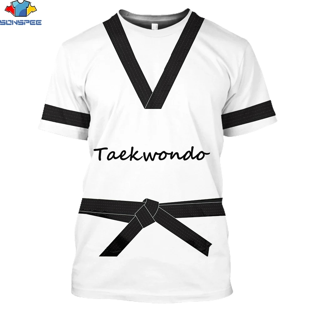 

SONSPEE 3D Print Summer Men's Sports T-Shirt Taekwondo Black Belt Fun Design Simple White Tees Trend Harajuku Outdoor Street Top