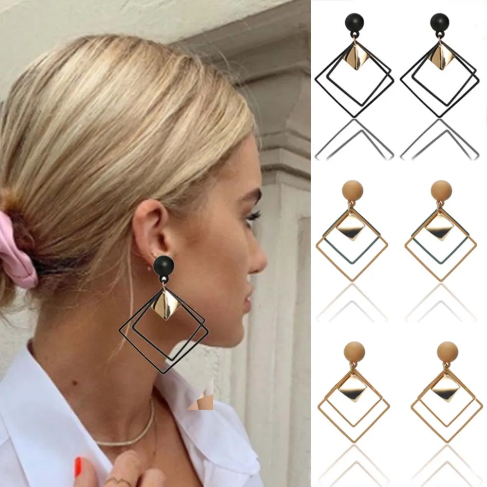 

Fashion Rhombus Earrings Personality Metal Ear Hoop Minimalist Geometric Earrings For Women Jewelry Party Girls Ear Pendientes