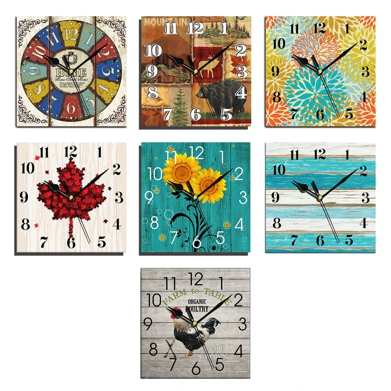 

Practical Artistic Square Rustic Wooden Home Wall Clock for Home Ornaments