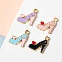10pcslot 1415mm enamel heart high heel charms women shoes alloy gold color tone necklace bracelet jewelry making accessory