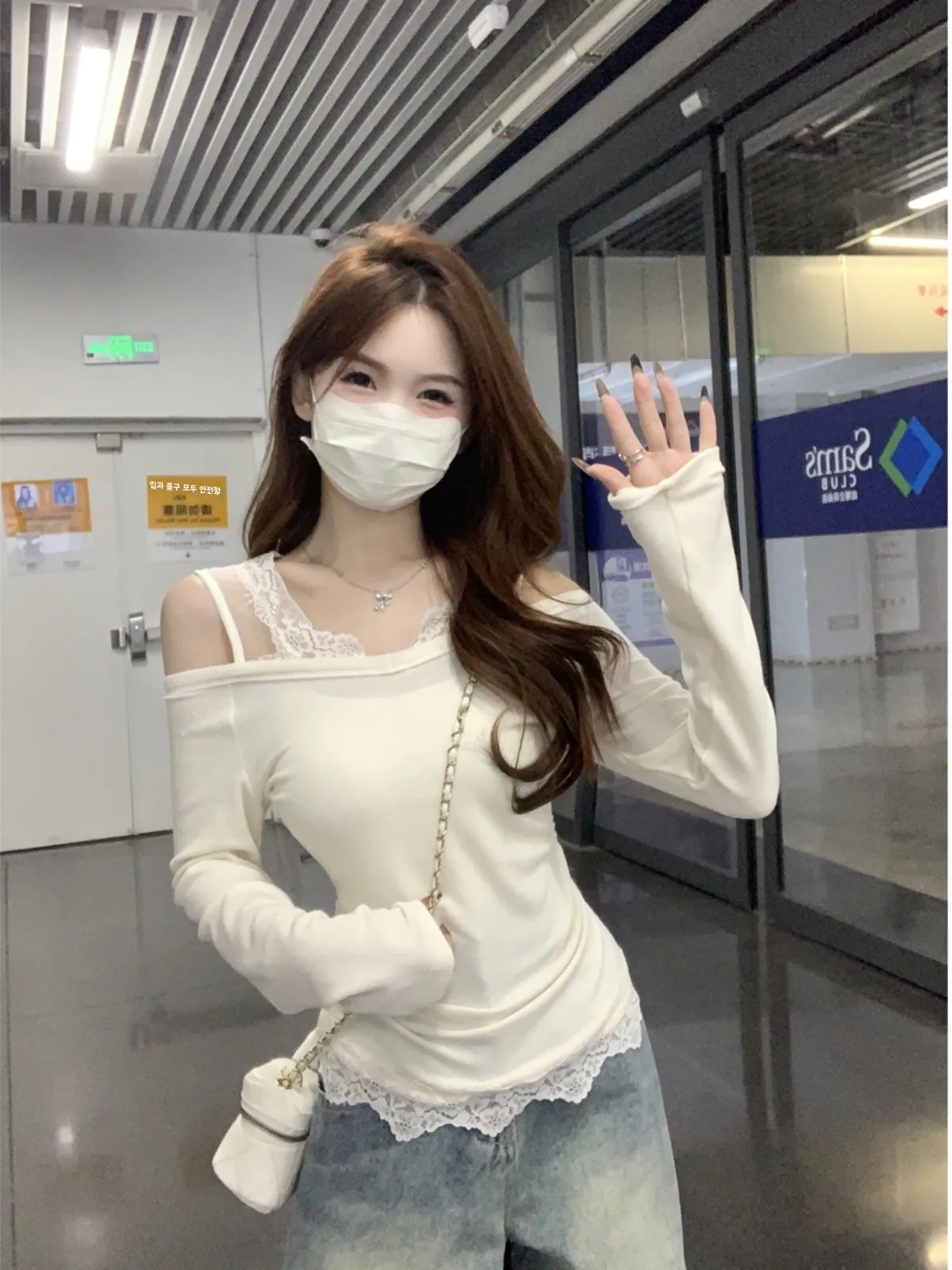 Плюс размер Chubby Girl Pure Desire Sle Кружевная строчка Шлифовка Рубашка с длинными