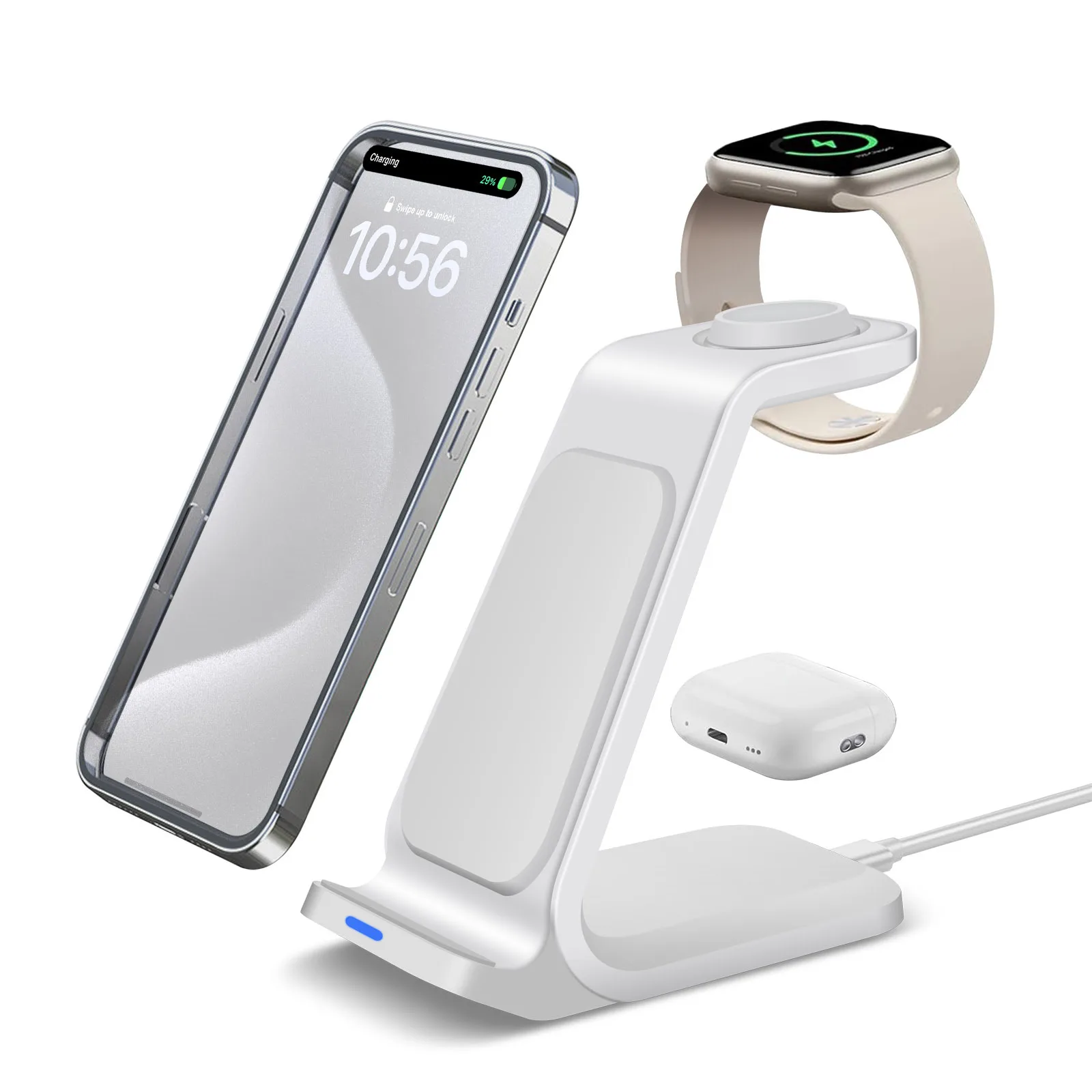 Фото Зарядная станция 3 в 1, беспроводное зарядное устройство для iPhone 17 16e 16 15 14 13 12 11 X Pro Max и Apple Watch — беспроводная зарядка №2
