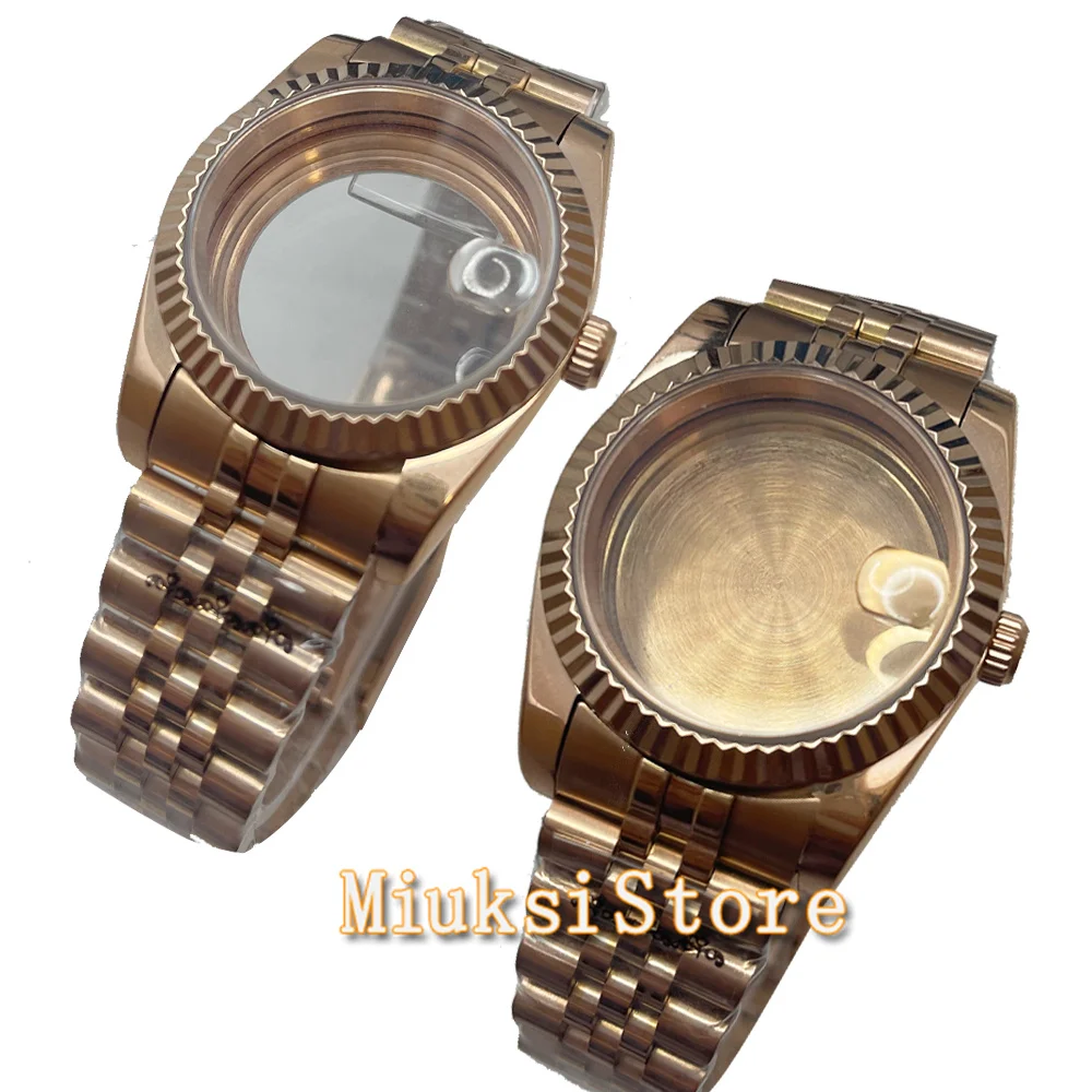 36mm/40mm sapphire glass rose gold case bracelet Coin Bezel   fit NH35 NH36 ETA2836 Mingzhu DG2813 3804 Miyota 8215 move