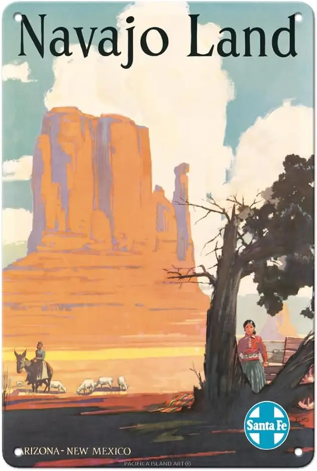 Pacifica Island Art Navajo Land - Arizona New Mexico Santa Fe Railroad Nation Monument Valley Vintage Trav