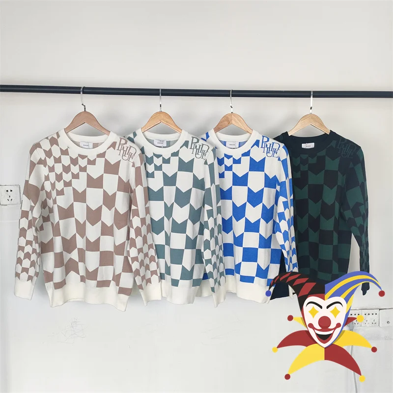 

Plaid Rhude Cashew Jacquard Sweater Men Women Oversized Sweatshirts