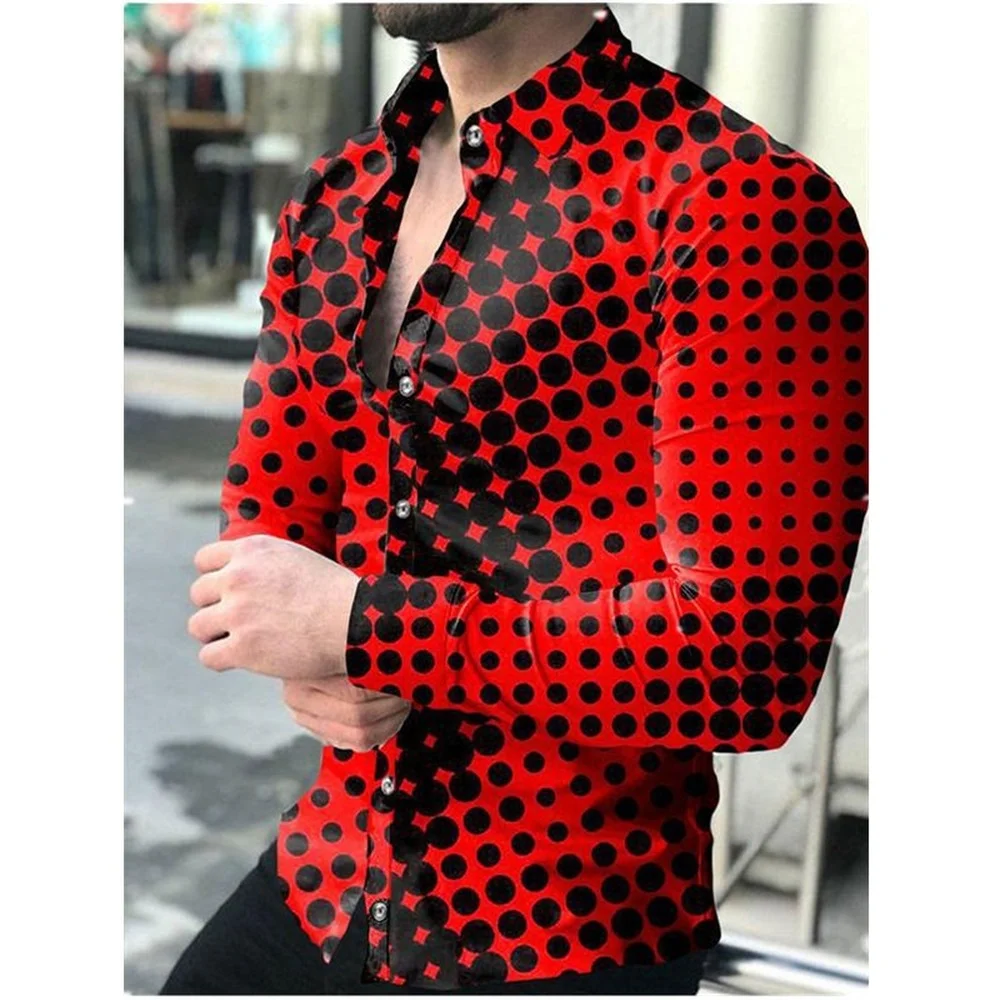 Men's Long Sleeve Shirt Top Gradient Slim Geometric Print Shirt