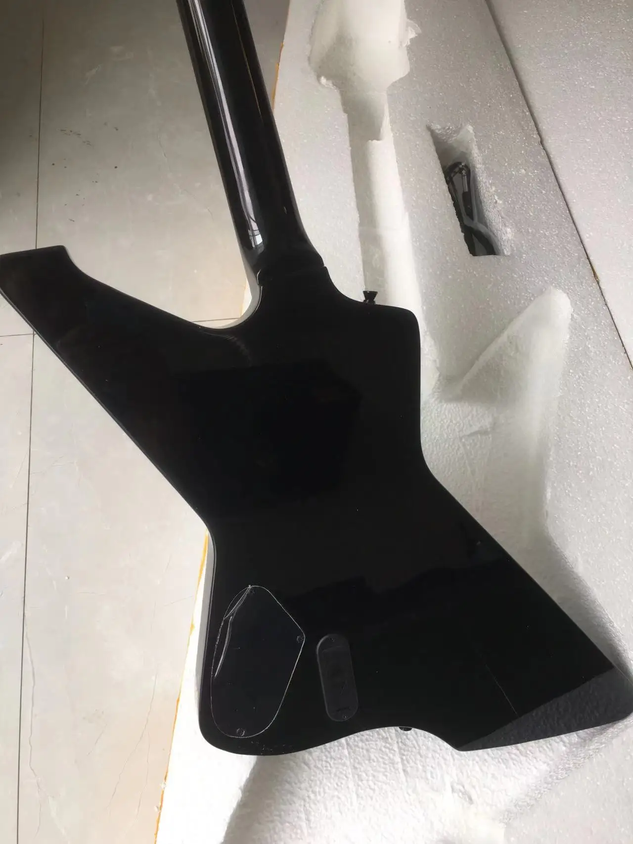 Heavy Metal Ironic James Hetfield Gloss Black Explorer Electric Guitar Man to Wolf Inlay, EMG Active Pickup 9V Battery Box  CZCX images - 6