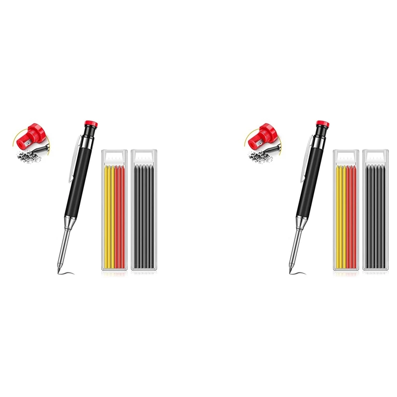 

2X Mechanical Carpenter Pencils Construction Pencils Heavy Duty With Built-In Sharpener Black CNIM Hot
