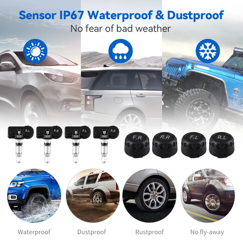 Система контроля давления в шинах TPMS на солнечной батарее с цифровым ЖК-дисплеем