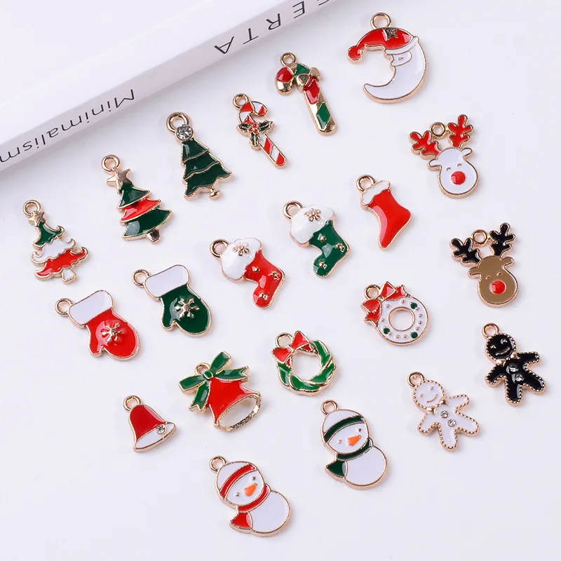 

10pcs/lot Enamel Christmas Charms Tree Santa Claus Socks Snowman Pendant DIY Earring Bracelet for Jewelry Making Accessories
