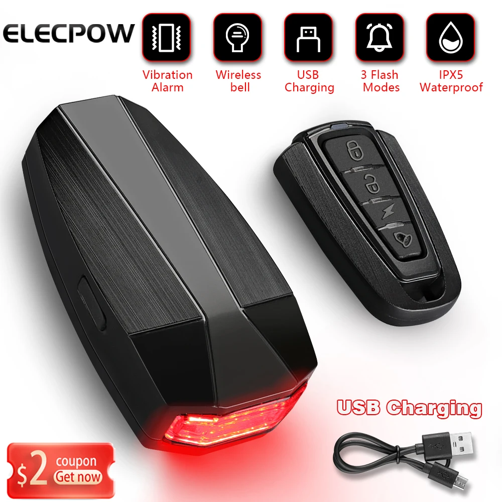 

Elecpow Bicycle Burglar Alarm Taillight Smart Brake Sensing Wireless Waterproof Remote Control USB Charge Bike Rear Light Horn