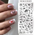 Трафареты NICOLE DIARY для стемпинга ногтей, шаблоны для маникюра с надписью, цветком, бабочкой, змеей, для дизайна ногтей, декоративная форма