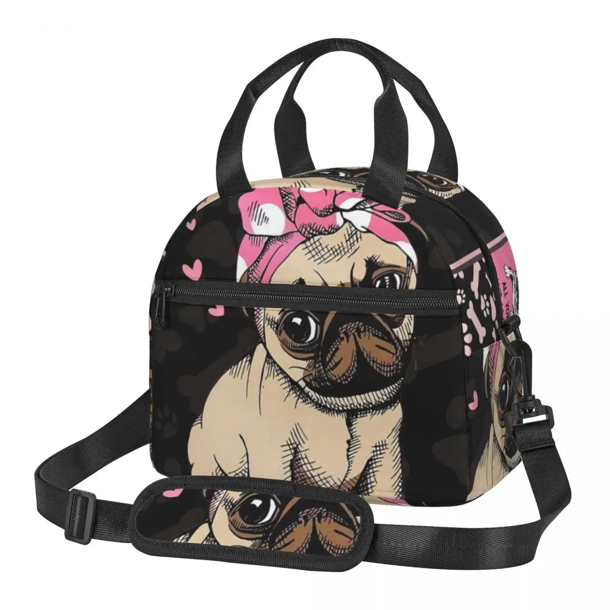 

Portable Lunch Bag Pug Dog Collection Insulated Cooler Bag Thermal Food Picnic Lunch Bag for Women Kids