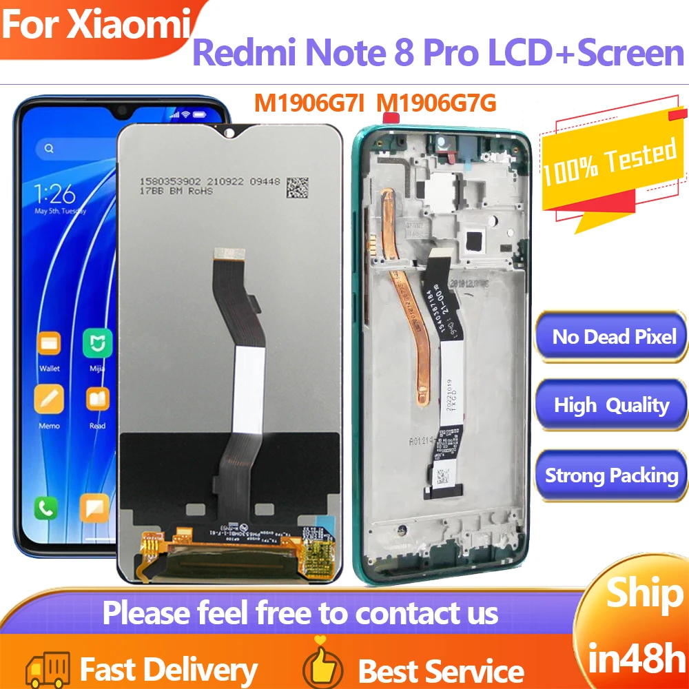 ЖК-дисплей 6,53 'для Xiaomi Redmi Note 8 Pro 2015105 M1906G7I с сенсорным экраном и дигитайзером в сборе с рамкой