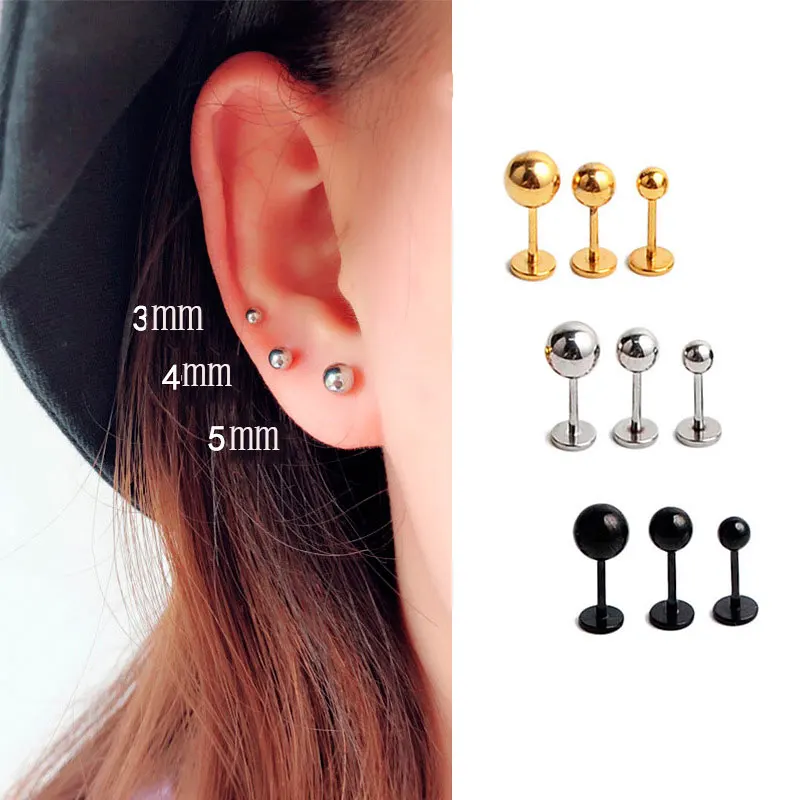 

1Pair Medical Titanium Steel Stud Earring Small Ball Screws Earrings Ear Bone Nail Lip Piercing Body Jewelry For Women Men 20g