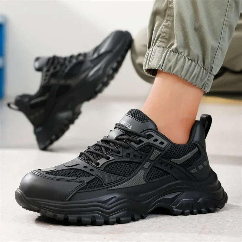 Рабочие кроссовки со стальным носком дышащая черная защитная обувь мужская
