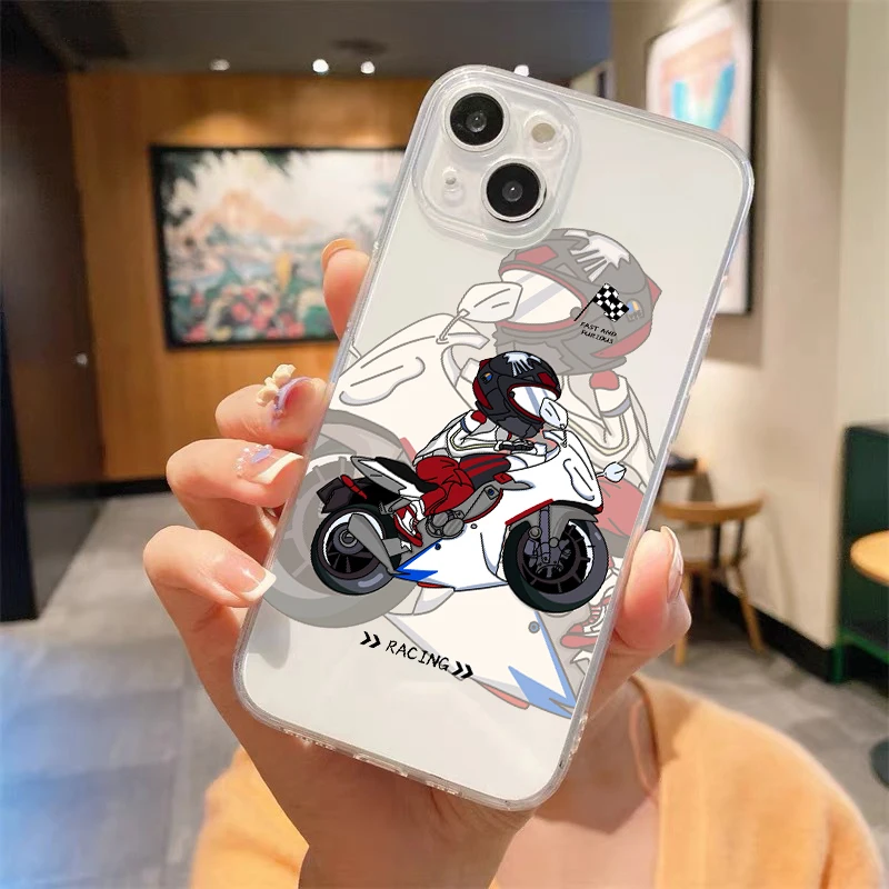 

Cartoon Motorcycle Case for iPhone 14 13 12 Pro Max Cover Transparent Soft for iPhone 11 Pro Max 7 8 Plus X XS XR SE2020 Shell