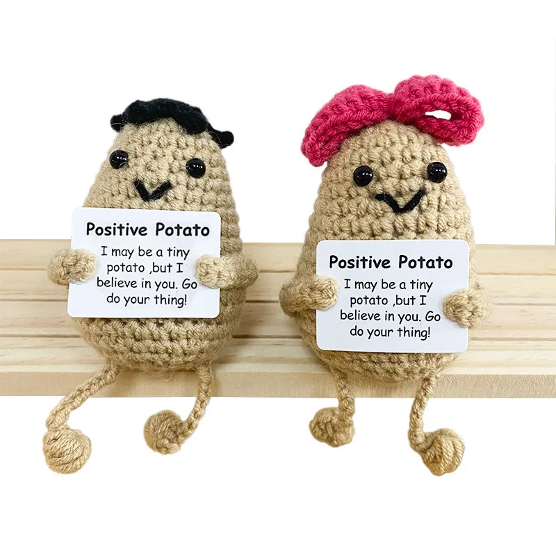 Вязаная вручную кукла-картофель с позитивной энергией и длинными ногами