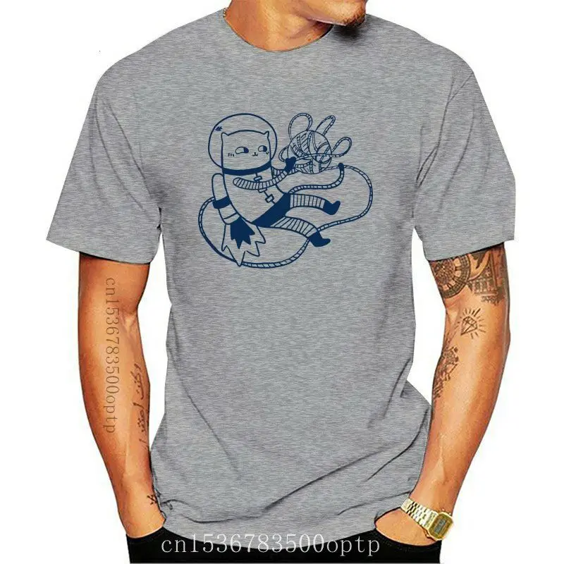 

Camiseta de hilo de Catstronaut para hombre, Camiseta de algodón con estampado de gato y astronauta, camisetas de dibujos animad