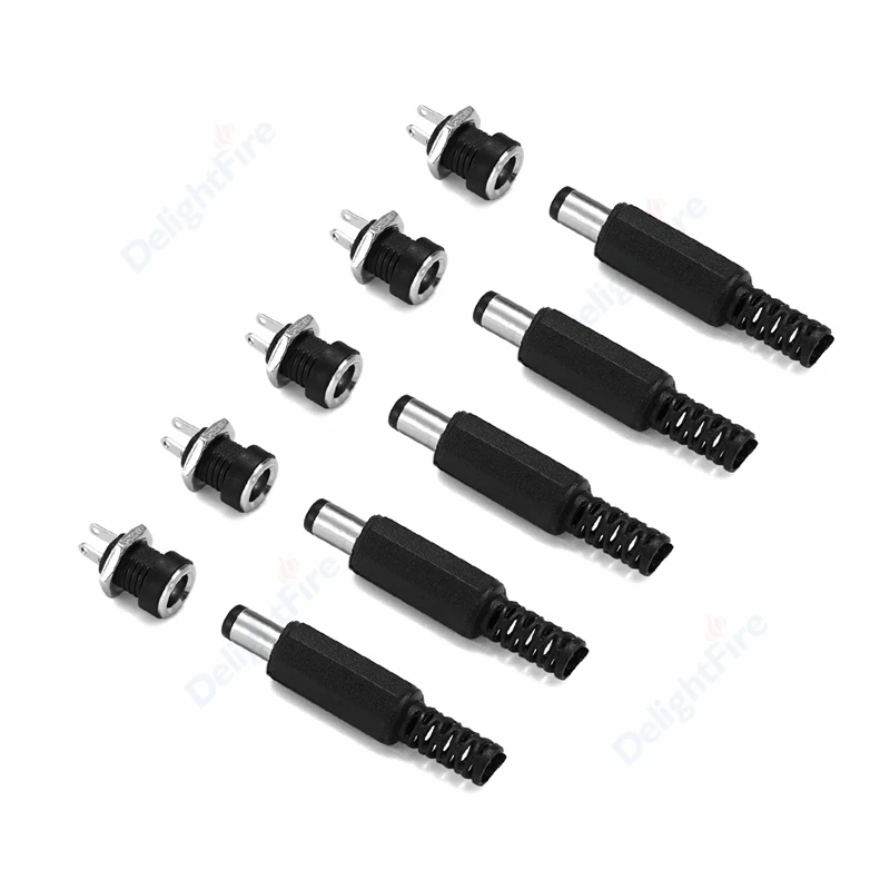 

12V 3A 5.5mm 2.1mm Plug Socket DC Connectors DC Power Socket Male Female Jack Screw Nut Panel Mount DC Power Adapter Connector