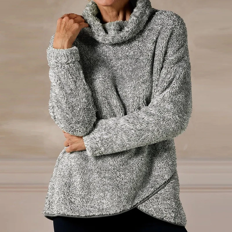 

New Winter High Neck Soft Fleece Sweater Women Casual Solid Loose Irregular Top Pullover Autumn Long Sleeve Warm Knitting Jumper