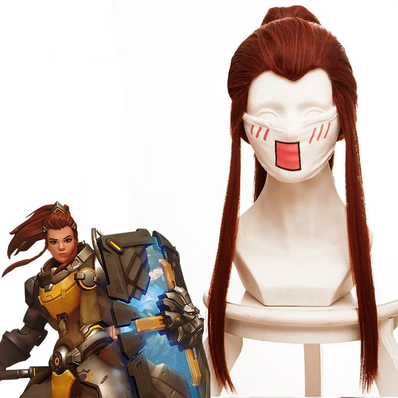 

Overwatch DVA Support Brigitte Ponytail Cos Anime Wig Cosplay Game Perform Molding Accessories Double Fluffy Hair Wig