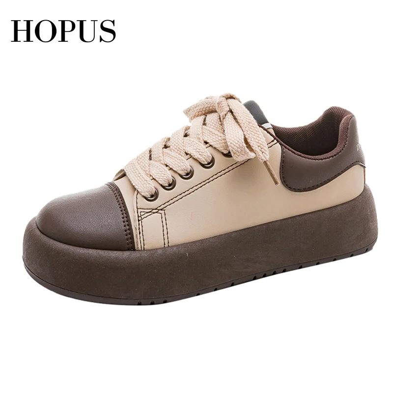 

HOPUS New Sneakers Women Trends 2022 Fashion Korean Style Platform Shoes For Women Casual Lace-up Flats Comfy Vulcanized Shoes