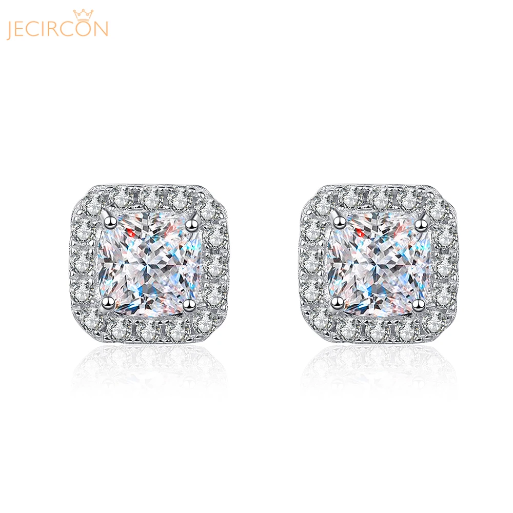 

JECIRCON 925 Sterling Silver Moissanite Stud Earrings for Women 1/2ct Square Diamond All-match Ear Jewelry Platinum Accessories