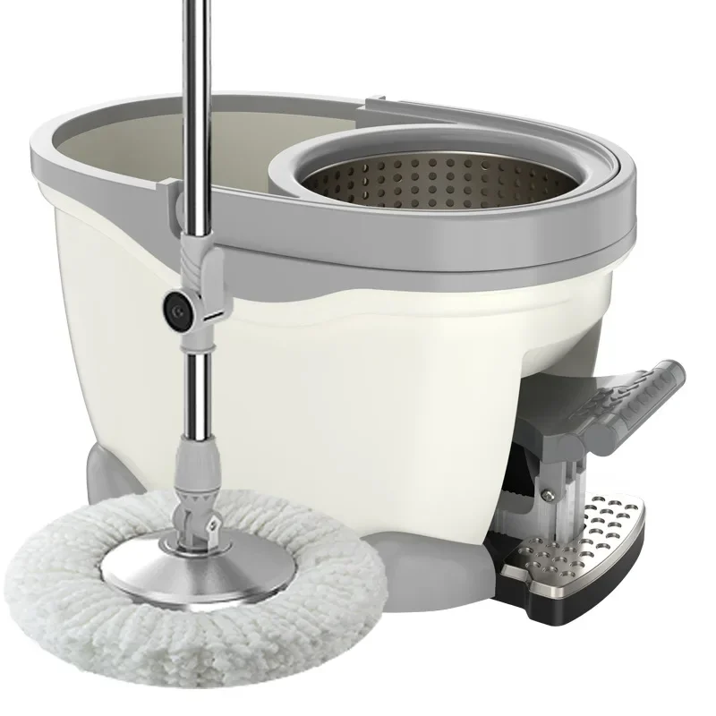 Фото Портативное ведро для швабры Spin Mop с двойным приводом, из нержавеющей стали, с ручным отжимом и вращающейся насадкой, набор для уборки пола WF6273 №1