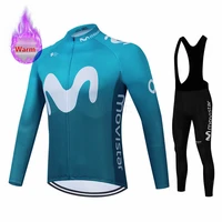 winter thermal fleece cycling jersey set racing bike movistar mountian bicycle clothing ropa mallot ciclismo hombre verano 2022