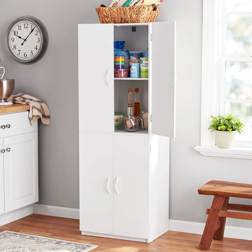 

4-Door 5-Foot Storage Cabinet with Adjustable Shelves, White Stipple Living Room Cabinets