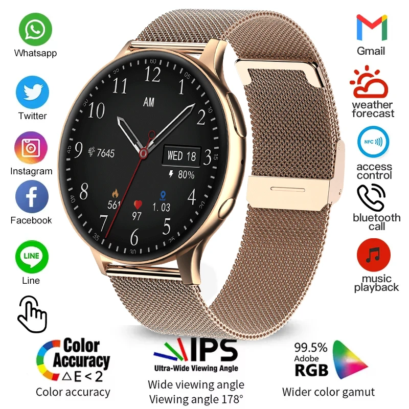 

LIGE 2022 New NFC Smart Watch Women Blood Pressure Monitor Custom Dial Answer Call Lady Waterproof Smartwatch For Xiaomi Huawei