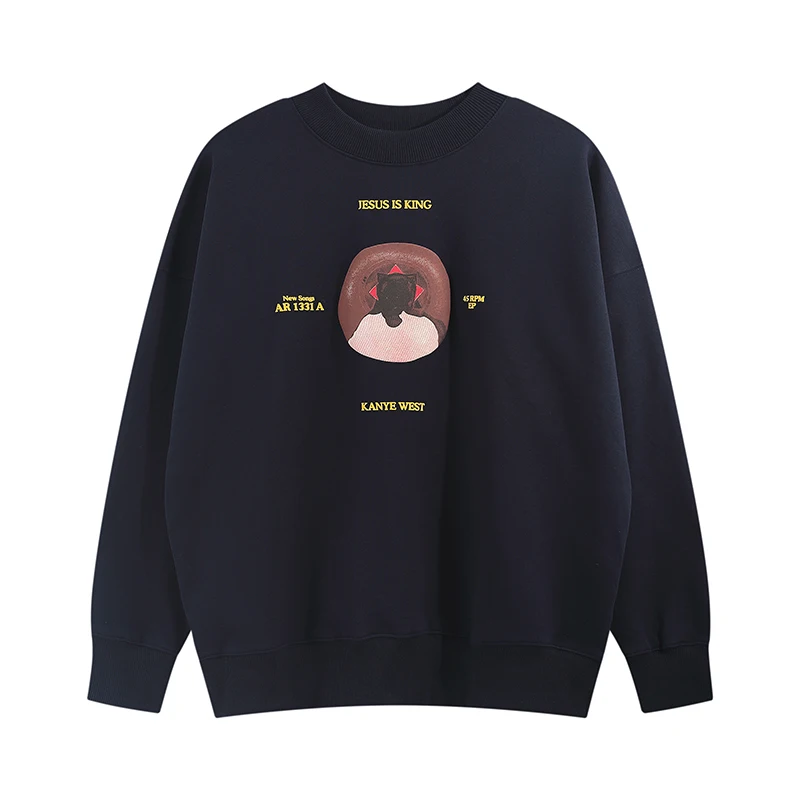 

Harajuku Letter Foam Jesus Is King Fleece Sweatshirts Kanye Crew Neck Oversized Loose Hoody Men and Women Casual Hoodies