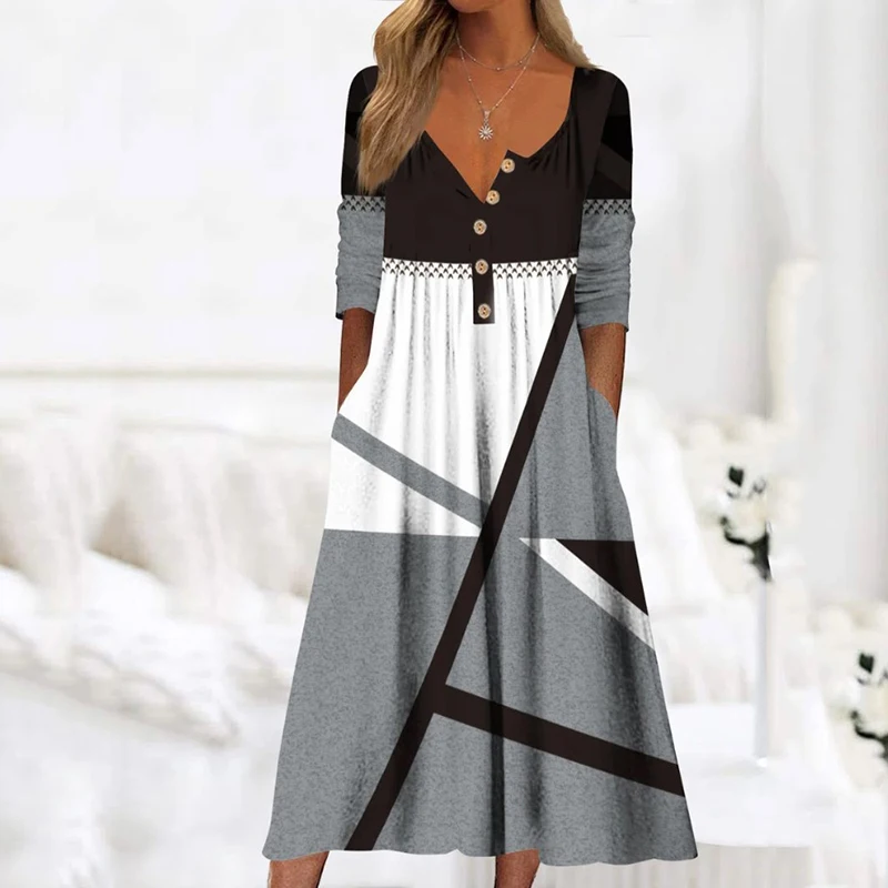 

Женское винтажное платье-миди с цветочным принтом, V-образным вырезом и коротким рукавом