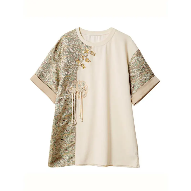 Пуловеры с вышивкой в виде дисков и пряжками лето 2024 женская одежда винтажным