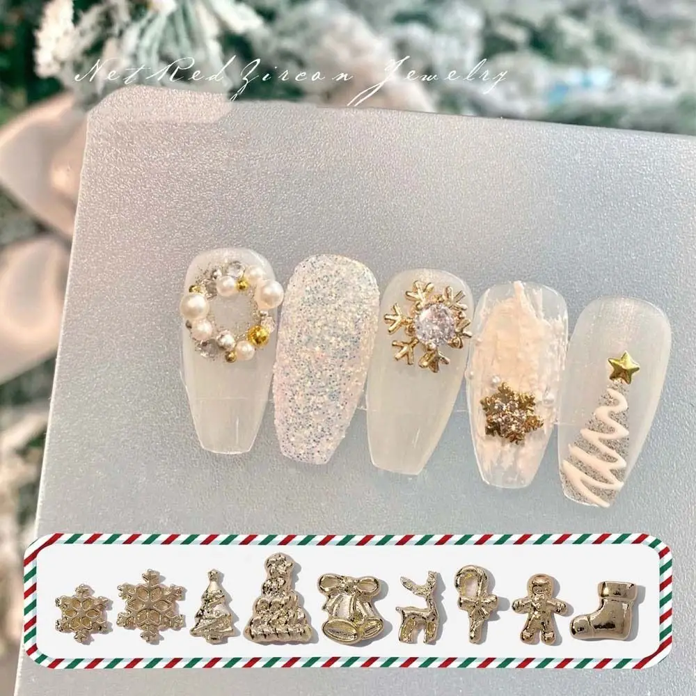 

10Pcs/set Manicure Ornaments Christmas Nail Decorations Xmas Nail Charms Snowflake Christmas Nail Rhinestones Nail Supplies