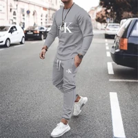 2022 mens sports suit t shirt pants sportswear 2 sets 3d solid color printing long sleeved sportswear