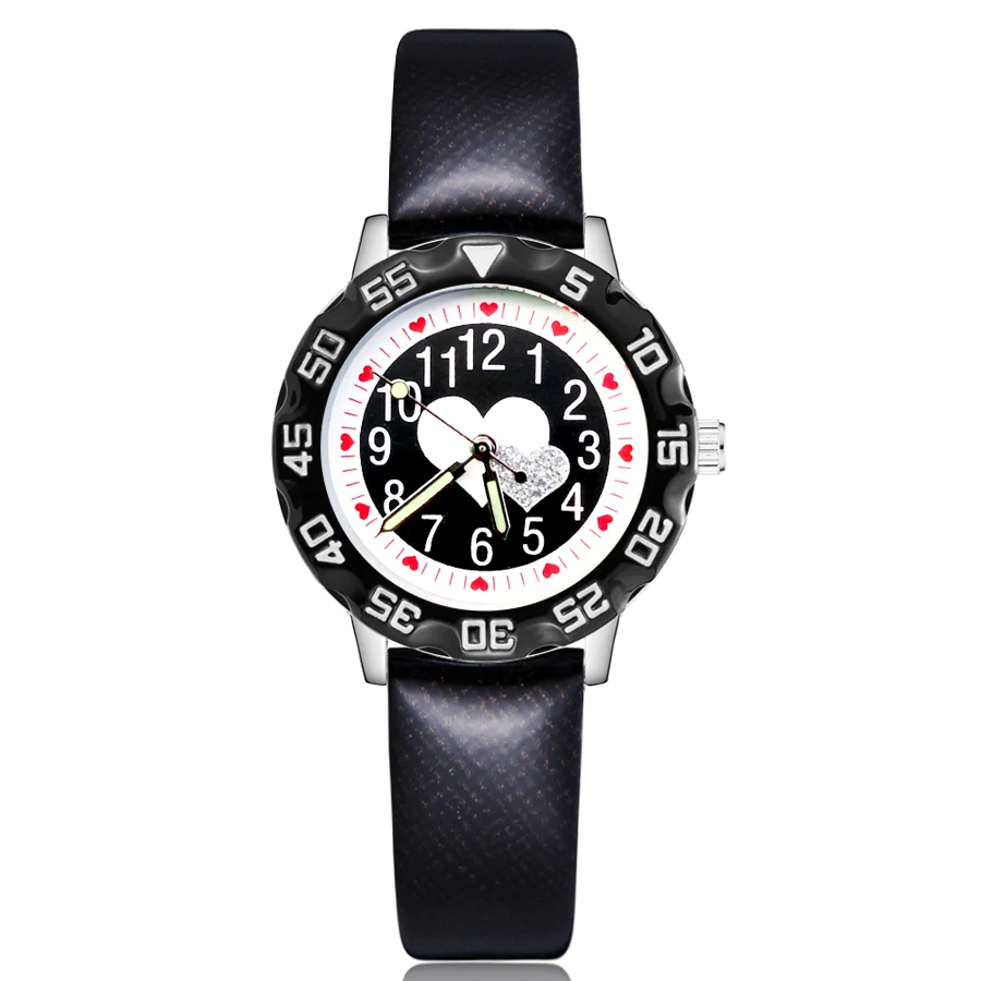 

Fashion Cartoon Heart-Shaped Style Children's Kids Student Girls Boys Quartz Leather Wrist Watches Clcok JM112