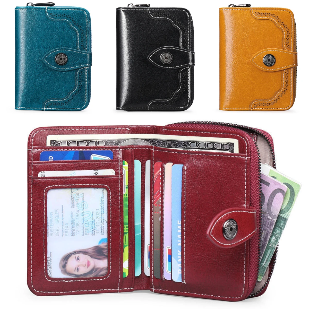 

Fashion Women Wallets Leather Vintage Zipper Money Bag Card Holder Case