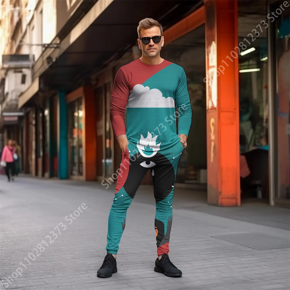2023 Man Tracksuit Sets Men's Long Sleeve T-shirts Two Piece Set Men Fashion 3D Retro Printing Casual Streetwear Men's Clothing
