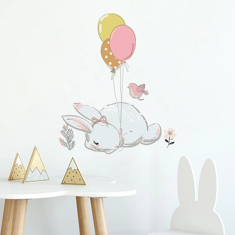 

Cartoon Cute Bunny Balloon Children's Room Kindergarten Wall Background Decorative Wall Sticker Self-adhesive Furniture Sticker