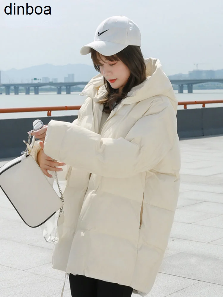 

Dinboa-jacket Women Winter Coat Beige Hooded Jacket 2022 Oversize Parka Thick Warm Cotton Puffer Black Y2k Padded Loose Outwears