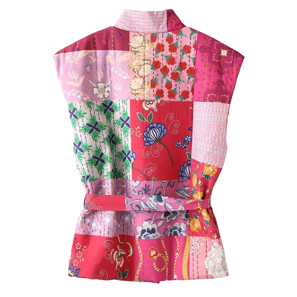 Женский жилет с V-образным вырезом без рукавов поясом