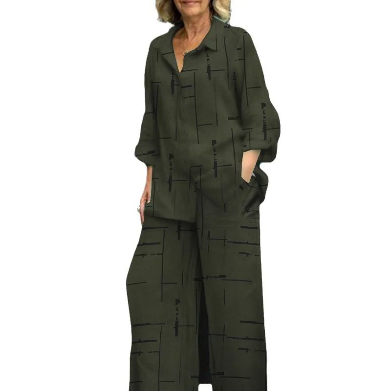 Женский новый повседневный костюм с принтом рубашка длинным рукавом и отложным