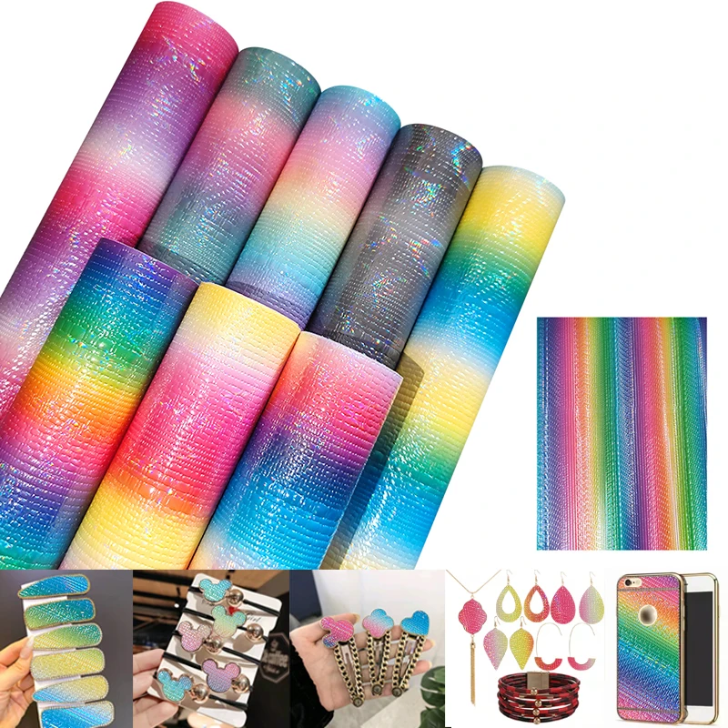 

New PU Fabric Material Rainbow Faux Leather Wholesale for Book Cover Bows DIY Handmade Material