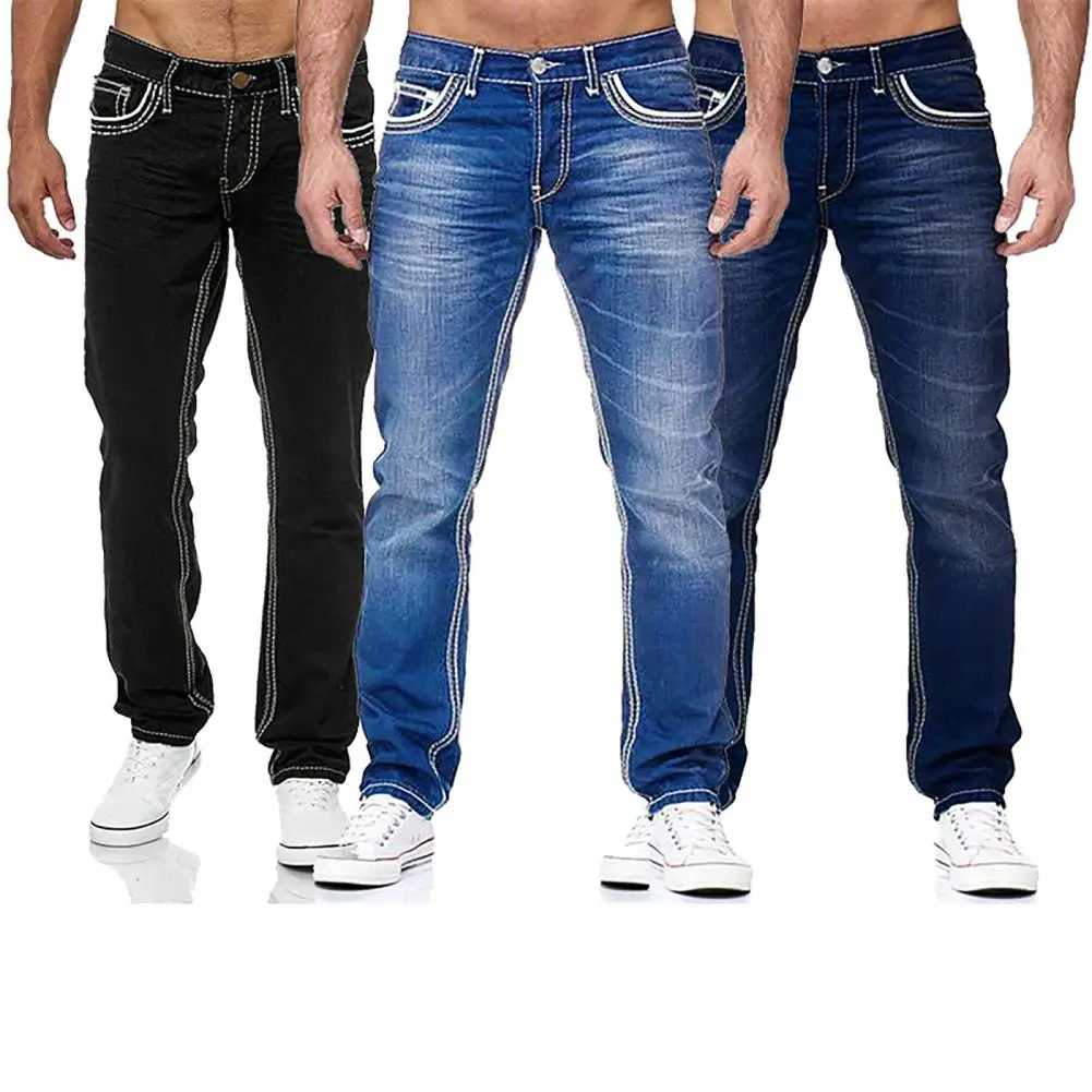 Fabulous Men Long Jeans Cool Slim Fit Straight Multi Pockets Men Long Jeans  Machine Washable Men Jeans Daily Wear Garment