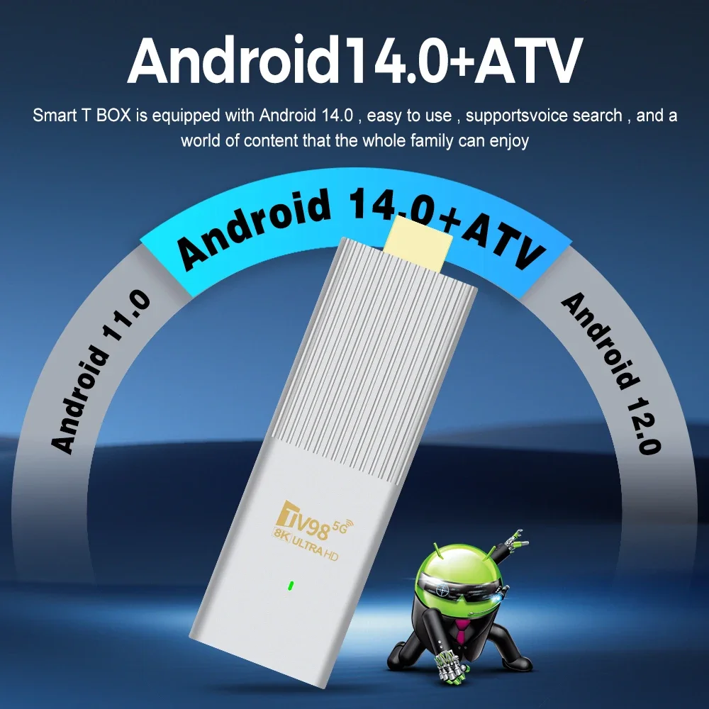 2024 TV98 ATV X6 TV Stick Android 14 Dual Wifi 8K 4K H313 Медиаплеер PK BT5.0 2 ГБ 8 Голосовой пульт